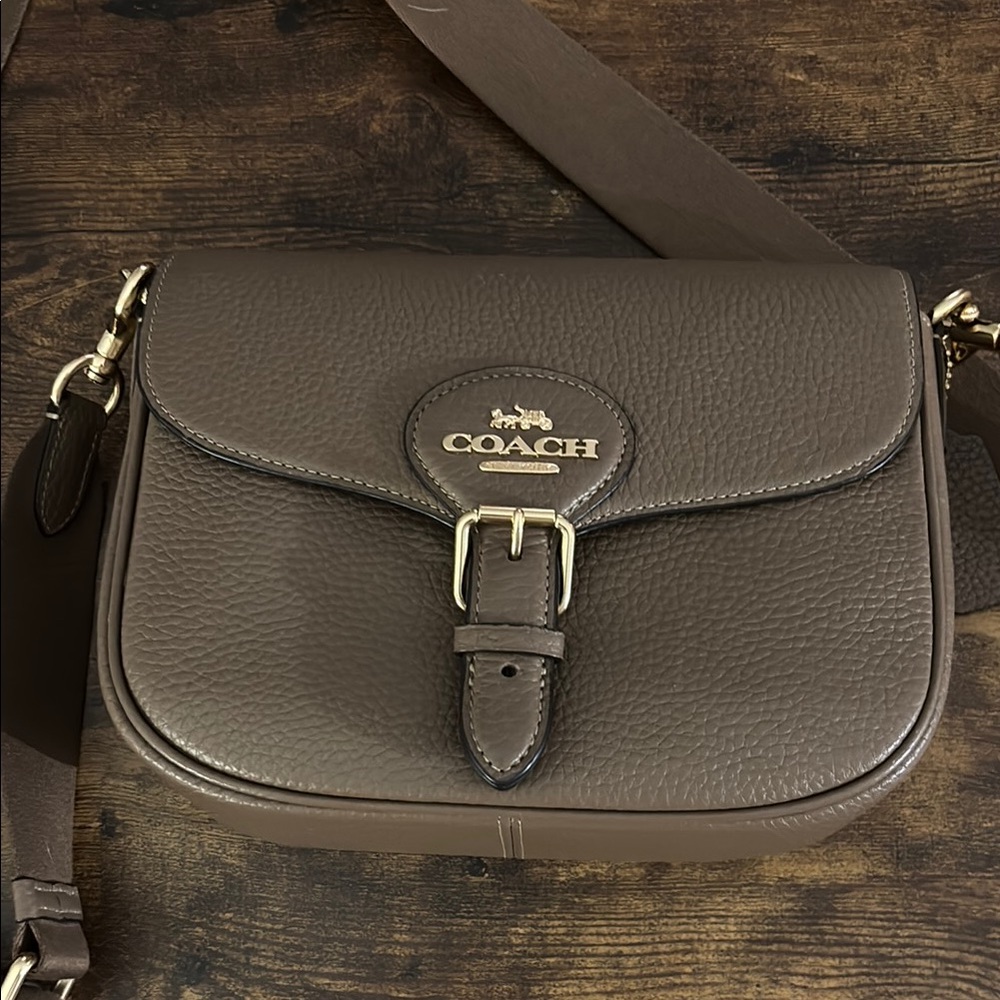 Coach Brown Crossbody Bag with Pebbled Leather and Adjustable Strap